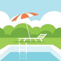 nager bassin avec plate-forme chaise et parasol vecteur