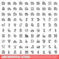 100 hôpital Icônes ensemble, contour style vecteur