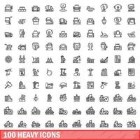 100 lourd Icônes ensemble, contour style vecteur