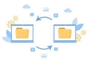 illustration de stockage de sauvegarde dans le cloud du système informatique pour le partage d'informations, l'hébergement, la sauvegarde, la copie de fichiers, de serveurs et de centres de données