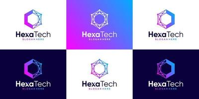 collection de blockchain logo conception avec abstrait point, crypto-monnaie hexagone, molécule et système graphique conception vecteur illustration.