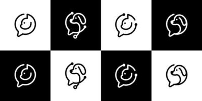collection de animal animal de compagnie logo conception avec bavarder bulle noir et blanc ligne style et stéthoscope conception graphique vecteur illustration. animal de compagnie se soucier consultation symbole, icône, créatif.