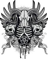 signe gothique avec crâne, t-shirts design vintage grunge vecteur