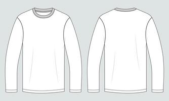 t-shirt à manches longues mode technique croquis plat modèle d'illustration vectorielle vues avant et arrière. vecteur