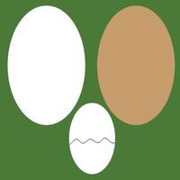 une blanc Oeuf et une marron Oeuf et une cassé œuf, vert arrière-plan, Oeuf vecteur illustration, régime et en bonne santé nourriture, minimalisme dessin style, adapté pour magasins et Restaurants comme une signe et bannière