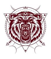 ours tête mascotte emblème avec sacré symbole vecteur