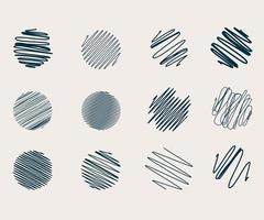 ensemble de main tiré cercles avec différent coups et formes vecteur