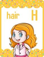 Flashcard alphabet avec la lettre h pour les cheveux vecteur