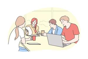travail en équipe, réflexion, entreprise, réunion, la communication discussion, négociation concept vecteur