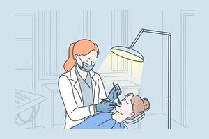 les dents examen et dentisterie vérification concept. vecteur