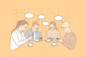 Jeune gens avec smartphone, café Pause concept vecteur