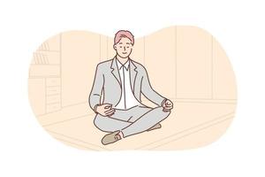 entreprise, repos, méditation, yoga, relaxation concept vecteur