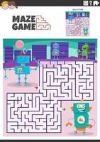 Labyrinthe Jeu activité avec dessin animé des robots personnages vecteur