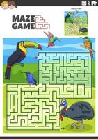 Labyrinthe Jeu activité avec dessin animé des oiseaux animal personnages vecteur