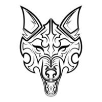 dessin au trait noir et blanc de la tête de loup. bon usage pour le symbole, la mascotte, l'icône, l'avatar, le tatouage, la conception de t-shirt, le logo ou tout autre design que vous souhaitez. vecteur