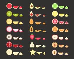 tranches de fruits fixés. fruits tropicaux et exotiques. illustration vectorielle vecteur