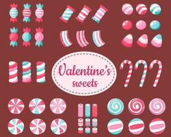 Joyeuse saint Valentin. grand ensemble de bonbons et de bonbons de la Saint-Valentin. illustration vectorielle. vecteur
