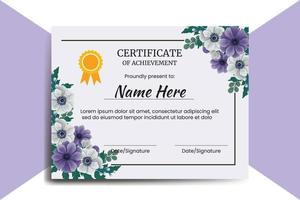 certificat modèle anémone fleur aquarelle numérique main tiré vecteur