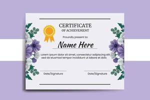 certificat modèle anémone fleur aquarelle numérique main tiré vecteur