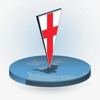 Angleterre carte dans rond isométrique style avec triangulaire 3d drapeau de Angleterre vecteur