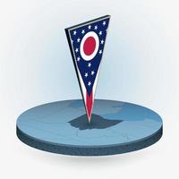 Ohio carte dans rond isométrique style avec triangulaire 3d drapeau de nous Etat Ohio vecteur