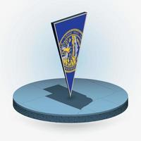 Nebraska carte dans rond isométrique style avec triangulaire 3d drapeau de nous Etat Nebraska vecteur