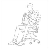 homme séance sur une chaise ligne art avec blanc arrière-plan, illustration ligne dessin. vecteur