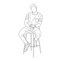 homme séance sur une chaise ligne art avec blanc arrière-plan, illustration ligne dessin. vecteur