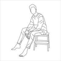 homme séance sur une chaise ligne art avec blanc arrière-plan, illustration ligne dessin. vecteur