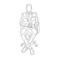 homme séance sur une chaise ligne art avec blanc arrière-plan, illustration ligne dessin. vecteur
