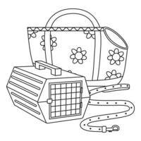 ensemble de éléments pour animaux, chats, chiens, sac, transporteur, laisse. vecteur