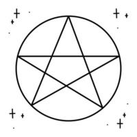 la magie pentacle entouré par étoiles. griffonnage vecteur illustration, clipart.