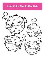 puffer poisson fugu coloration livre page dans lettre page Taille les enfants coloration feuille de travail prime vecteur élément