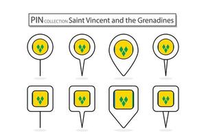 ensemble de plat épingle Saint Vincent et le grenadines drapeau icône dans diverse formes plat épingle icône illustration conception. vecteur