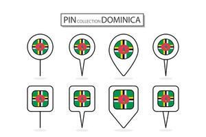 ensemble de plat épingle Dominique drapeau icône dans diverse formes plat épingle icône illustration conception. vecteur