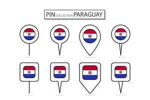 ensemble de plat épingle paraguay drapeau icône dans diverse formes plat épingle icône illustration conception. vecteur