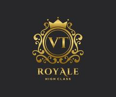 d'or lettre Vermont modèle logo luxe or lettre avec couronne. monogramme alphabet . magnifique Royal initiales lettre. vecteur