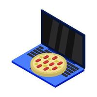 acheter de la pizza en ligne isométrique sur ordinateur portable vecteur