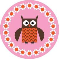 graphique vectoriel mignon hibou sur cercle rose avec bordure fleurie