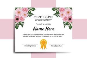 certificat modèle zinnia et pivoine fleur aquarelle numérique main tiré vecteur