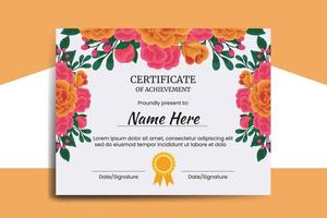 certificat modèle Orange Rose fleur aquarelle numérique main tiré vecteur