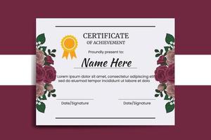 certificat modèle bordeaux Rose fleur aquarelle numérique main tiré vecteur