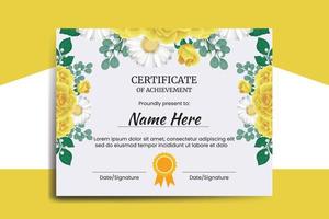 certificat modèle Jaune Rose fleur aquarelle numérique main tiré vecteur