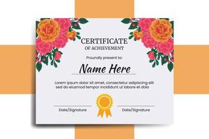 certificat modèle Orange Rose fleur aquarelle numérique main tiré vecteur