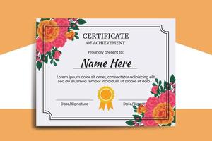 certificat modèle Orange Rose fleur aquarelle numérique main tiré vecteur