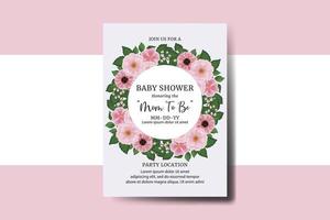 bébé douche salutation carte zinnia et pivoine fleur conception modèle vecteur