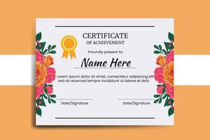 certificat modèle Orange Rose fleur aquarelle numérique main tiré vecteur