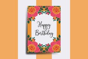 salutation carte anniversaire carte numérique aquarelle main tiré Orange Rose fleur conception modèle vecteur