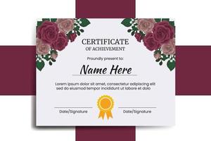 certificat modèle bordeaux Rose fleur aquarelle numérique main tiré vecteur