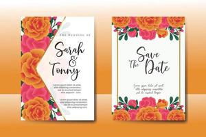 mariage invitation Cadre ensemble, floral aquarelle numérique main tiré Orange Rose fleur conception invitation carte modèle vecteur